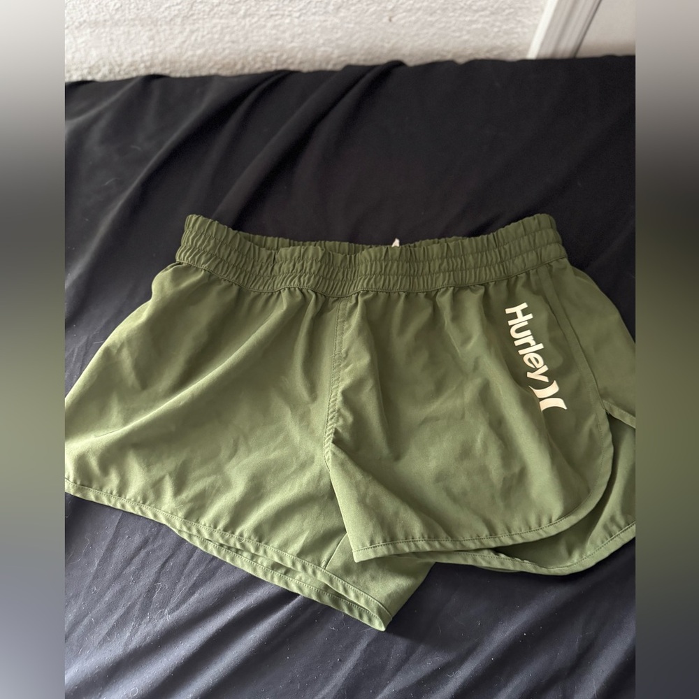 Hurley Green Athletic Shorts Lightweight Elastic Waist